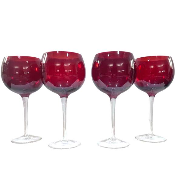 Ruby Red Elegant Balloon Wine Glasses Goblets with Clear Stem-Set of 4 - Picture 9 of 9